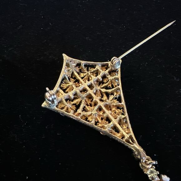Vtg Flower 3D Surface KITE Brooch Gold Tone Multicolor Rhinestones Enamel - Picture 5 of 7